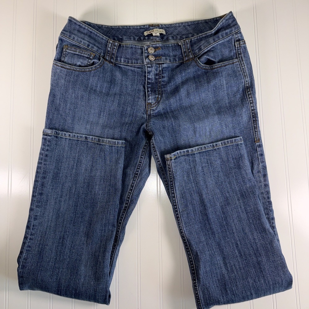 CAbi Women's Jeans Style 347 straight leg, 2 button/zip, blue 5-pocket size 14